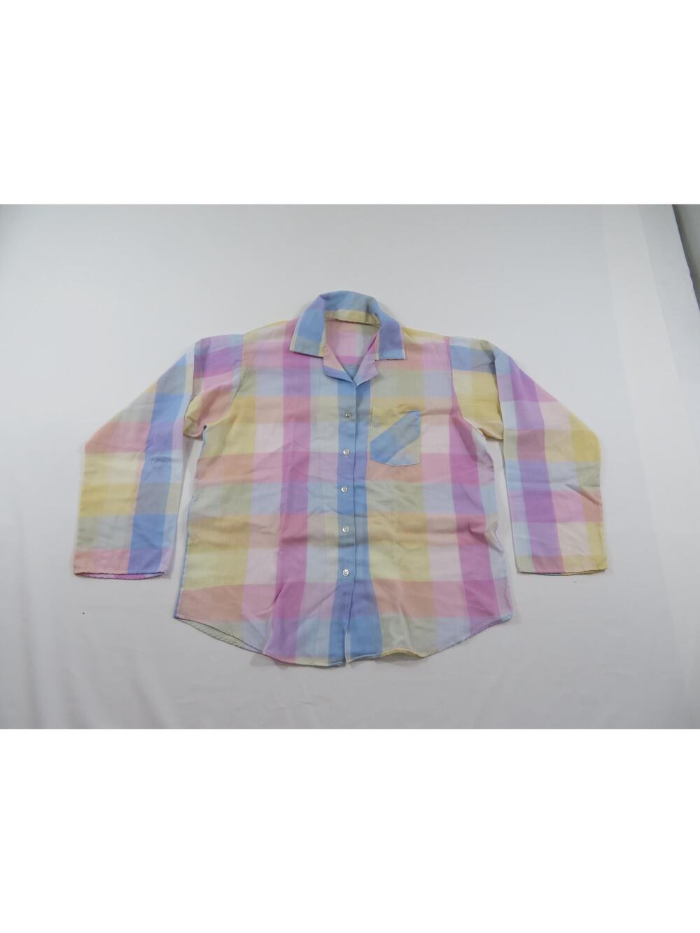 Womens Button-Up Blouse, Pastel Colors Pink Blue Lavender Green Yellow Sz L?